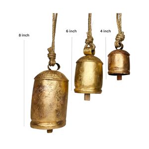 BELLUXE Set of 3 Giant Harmony Cow Bells Huge Vintage Handmade Rustic Lucky Christmas Hanging XL Bells On Rope, Country Rustic, Set 3