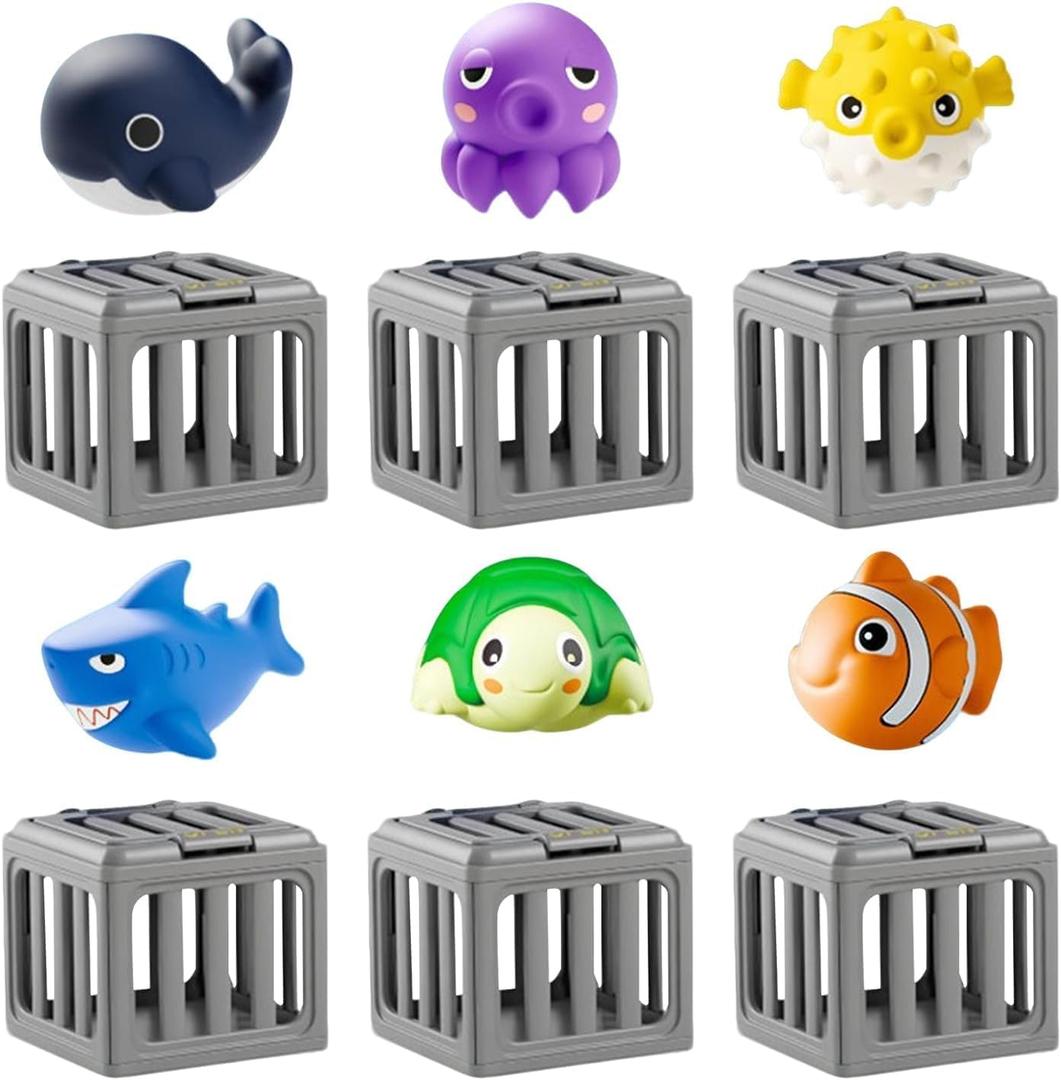 Underwater Swim Game Set with 6 Floating Sea Animals, Funscape Kids Pool Diving Toys, Underwater Dive Rescue Toy for Swimming Pool