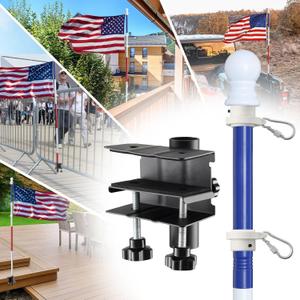 Flag Pole Kit with Clamp Mount Bracket - 5ft Heavy Duty Truck Flag Pole Mount Kit,Tangle-Free,No Drilling for Deck,Balcony Rail,Garden Fence Post,Tri-Color