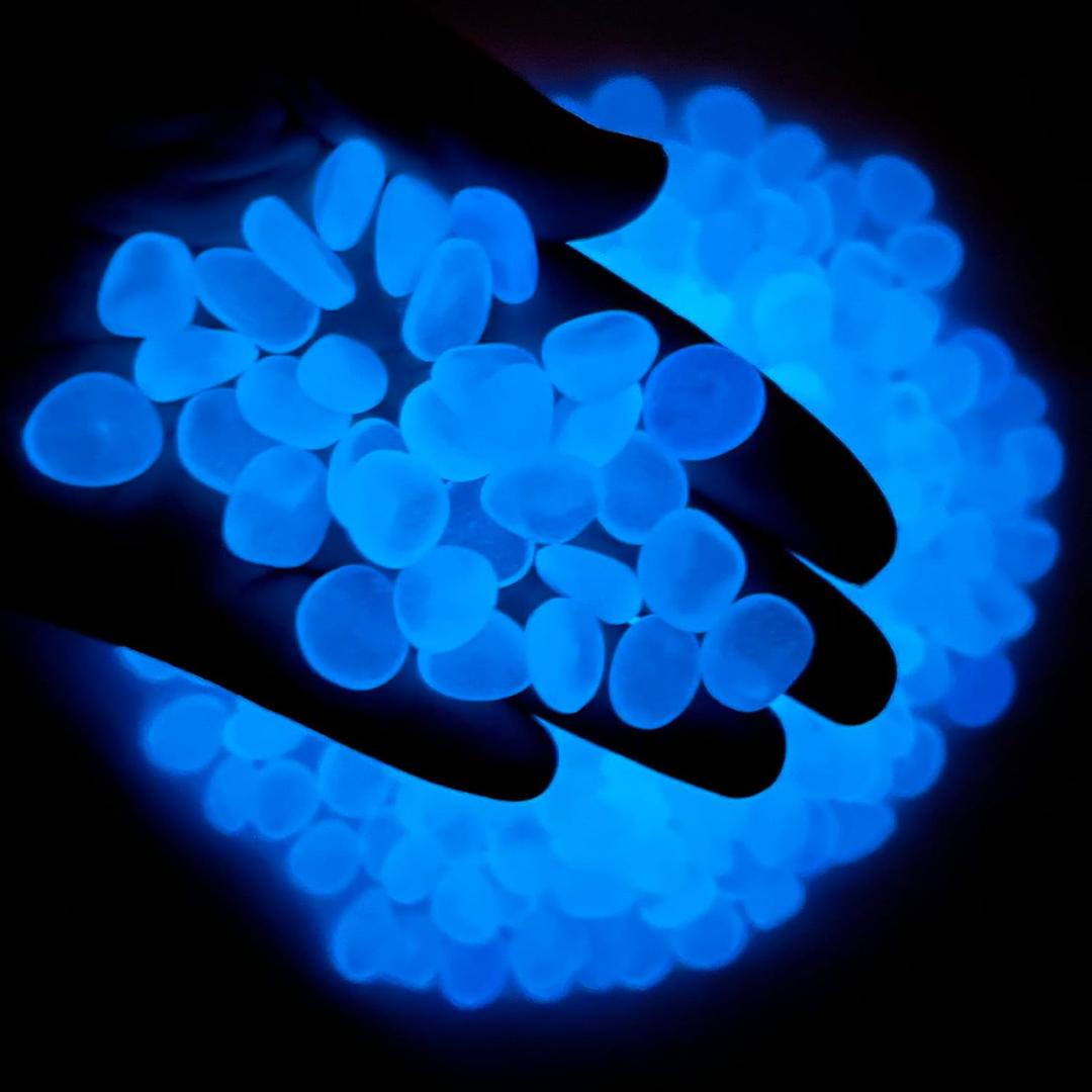 SEETOOOGAMES Glow in Dark Rocks - Glow Pebbles Stones for Outdoor Garden, Aquarium, Walkway, Yard Accessories, Turtle Fish Tank Gravel, Landscaping Decorations - 500 Blue (SMALL)