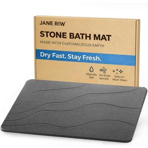 Stone Bath Mat, Quick-Dry Diatomaceous Earth Shower Mat, Absorbent Bathroom Mat for Shower/Tub Exit, New Apartment Essential & Housewarming Gift, 23.5" x 15.5" Dark Gray Wave