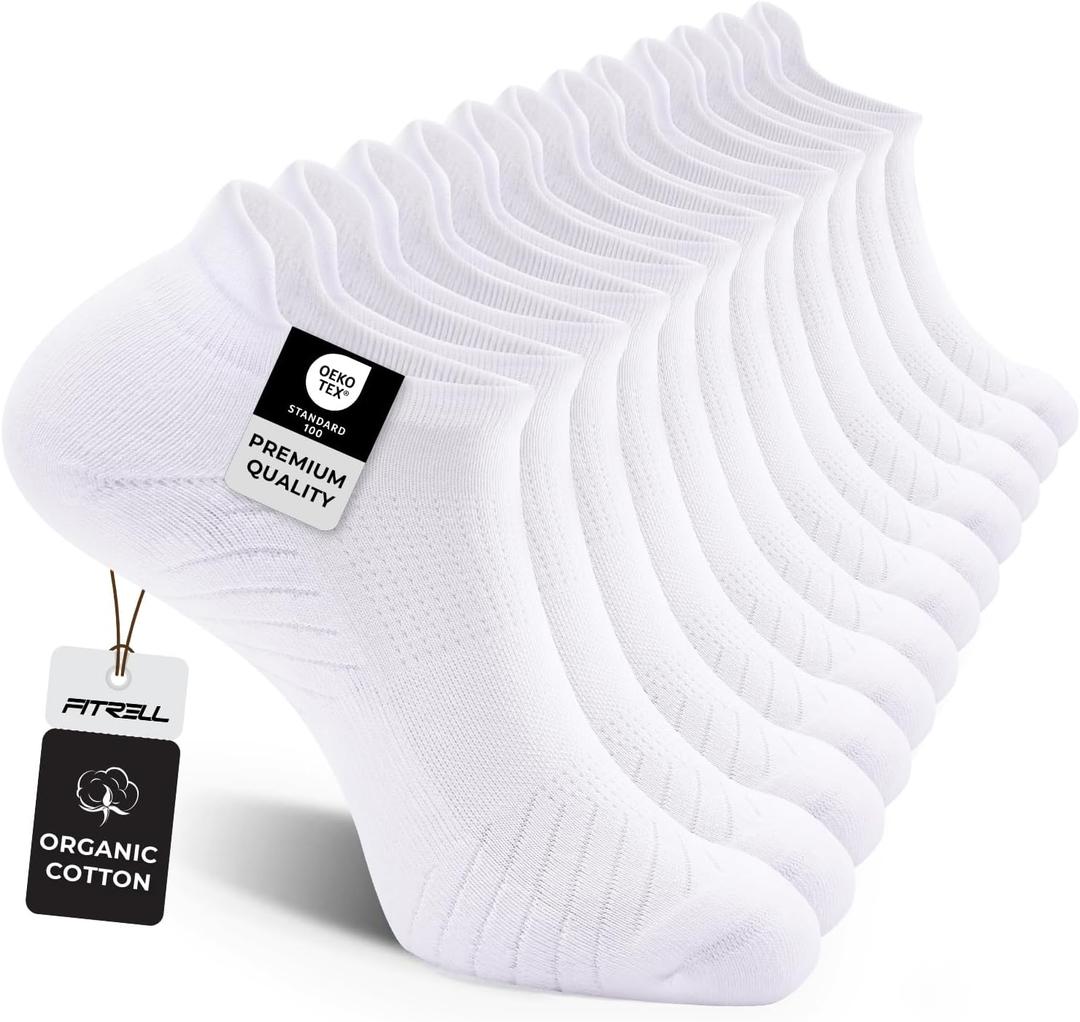 FITRELL 6 Pack Men's Athletic Running Ankle Socks Low Cut Cushioned Wicking Anti-Blister Breathable Sport Socks (Large, White)