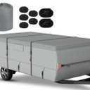 Tuszom Pop Up Camper Tent Trailer Cover Extra Thick 7 Layers Tearproof Popup Folding Camper Coverwith Storage Bag and 7PCS Windproof Straps (7 Layers Non-Woven Fabric) (Gray, Fits 12'-14')