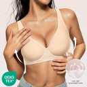 OEAK Womens Jelly Bras Wireless Deep V Bralette Comfy Push Up Tshirt Bras | Comfortable,support and lift,no underwire,bralettes,plunge,full coverage,invisible,balconette,minimizer,no show,soft (Beige, XXL)