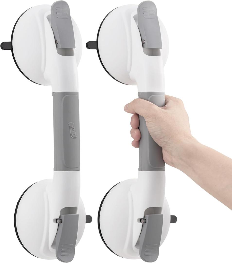 TAILI Grab Bars for Bathtubs and Showers, 2 Pack Shower Handles for Elderly Suction, Maximum 330lbs,Shower Grab Bar with Upgraded Rubber Suction Cups, Safety Grip for Senior, No Drilling Removable, (Gray)