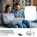 Set of 2 Table Lamps with USB Ports, White Bedside Lamps with AC Outlet, Modern Nightstand Lamps with Rotary Switch, Minimalist Desk Lamp with Fabric Shade for Bedroom Living Room Office Reading