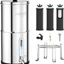 Purewell 4-Stage Ultra-Filtration Gravity-fed Water Filter System with 3 Filters, 304 Stainless Steel Countertop System with Water Level Window, Reduce Fluoride and Chlorine, 2.25G, PW-KS-3F