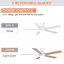 52" Flush Mount Ceiling Fans with Lights and Remote Control, Brushed Nickel, 6 Speeds Reversible DC Motor, 5 Blades Low Profile Ceiling Fans LED Light for Bedroom/Living Room (White)