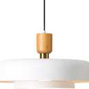 Modern Large Pendant Light 19.68 inch, 2 Tiers Matte White Shade, Natural Wood and Brass Accent, Mid Century Chandelier for Dining Room,Kitchen,Living Room