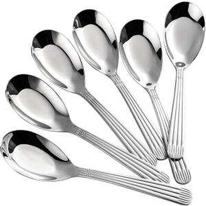 Asian Soup Spoons Stainless Steel Chinese Soup Spoons Set of 6 for Ramen Pho Wonton Dumpling Noodles (medium)