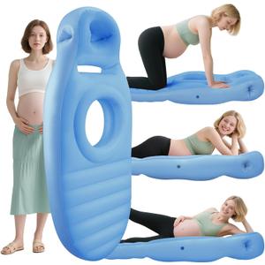 Inflatable Pregnancy Pillow, Full Body Maternity Airbed with Belly and Head Hole for Comfort. Best Prone/Side Lying Support for Pregnant Women, Includes Air Pump, Pink/Blue/Brown (Brown) (Blue)