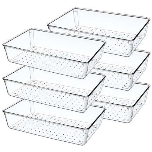 9'' (6 Pack) Drawer Organizers, Plastic Clear Acrylic Non Slip Non Cracking kitchen drawer organizer Stackable Bathroom Drawer Organizer Trays, Storage Bins for Makeup, Bathroom, Kitchen Office