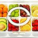 Snackle Box Container with Lid and Handle,8 Compartment Divided Serving Tray-Portable Clear Organizer for Nuts, Fruits, Candy & Veggies-Perfect for Road Trip, Party, Picnic, Camping- 1Pack
