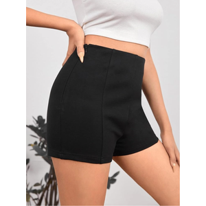 Outdoor Plain Casual High Waist Zippered Straight Leg Shorts for Women (Size 24inch)
