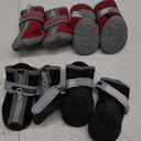 QUMY Dog Shoes for Small Dog, Puppy Dog Boots & Paw Protectors for Winter, Summer Hot Pavement, Waterproof in Rainy Weather, Ourdoor Walking, Indoor Hardfloors Skid-Resistant Soles Black/Red Size 3 (2 Pairs)