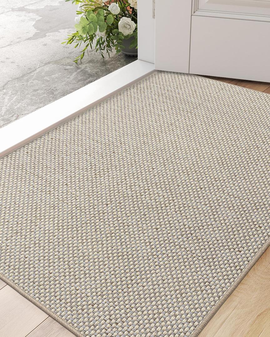 Door Mat Inside Entrance 24x36, Ultra Non Slip Rubber Backed Dirt Trapper, Low Profile Thin Welcome Doormat, Absorbent Easy Clean Entry Mats for Entryway, Patio, Beige (2' x 3' (Rectangular))