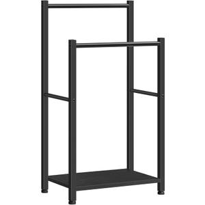 HOOBRO Free Standing Towel Rack for Bathroom, 16.5" L x 9.4" W x 31.5" H, 2 Tier Blanket Rack, Blanket Holder, Drying and Display Rack with Shelf, Black BB02LB01