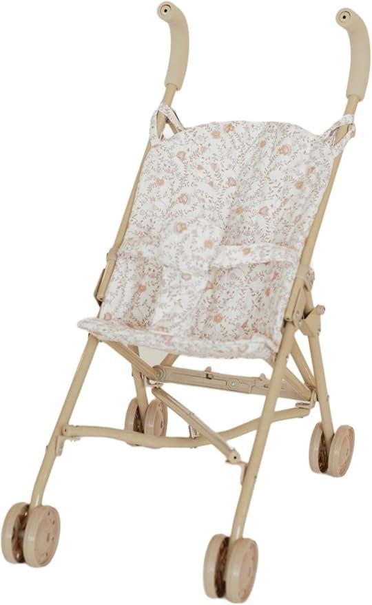 Doll Stroller – Neutral Color Lightweight & Flexible Stroller - Baby Doll Stroller for Kids 3+ - Chic Floral Print - 22" (Beige/White)