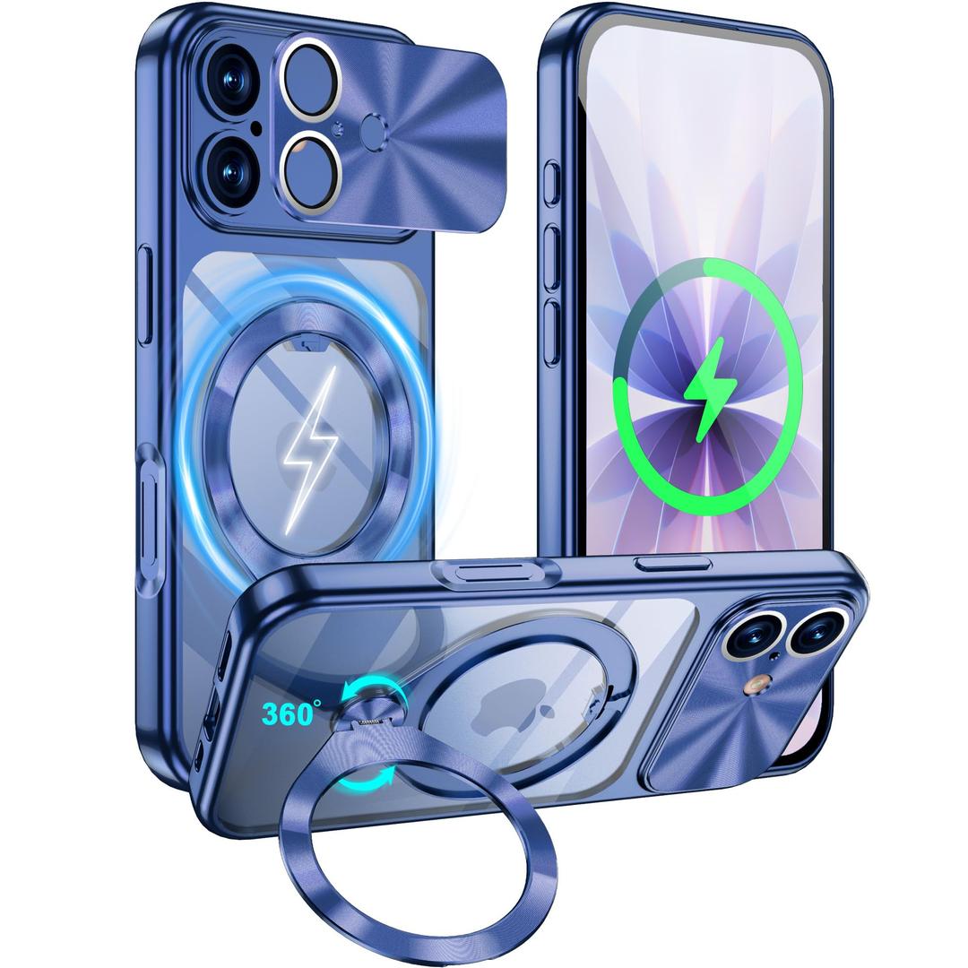 Ougsuico for iPhone 17 Case with Ring Stand Camera Protection Blue
