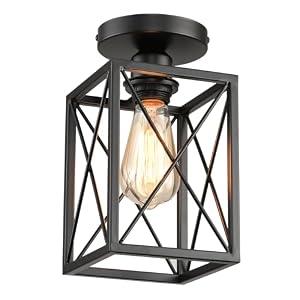 SHIWEIDA Ceiling Light Fixtures Flush Mount Black Hallway Light Fixtures Ceiling Rustic Farmhouse Island Light Fixtures, Farmhouse Black Metal Frame Light Fixture