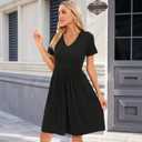 2024 Women's Summer Casual Short Sleeve Pleated A-Line Midi Loose Fit Swing Dresses T-Shirt Flowy Sundress with Pockets Black, X-Large (Black, XL)