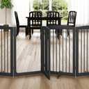 PUPETPO Freestanding Dog Gates with Door Walk Through, Pet Gate for Stairs, 80 inch Wide Gates Indoor, Dog Fences Indoor, Support Feet Included, 4 Panels, 32" Tall, Grey