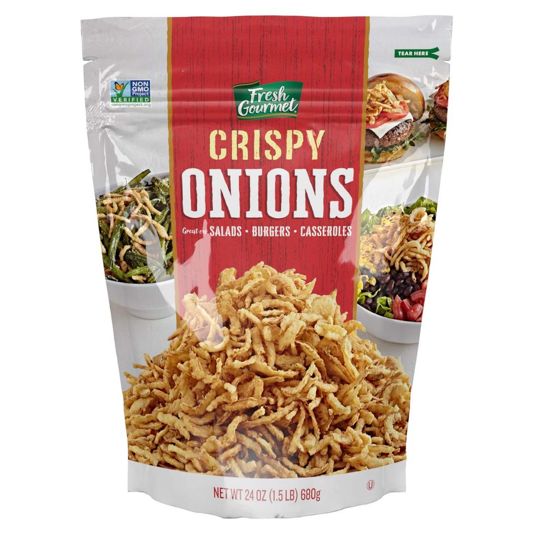 Fresh Gourmet Crispy Onions | 24 Ounce | Low Carb | Crunchy Snack and Salad Topper (EXP 07/22/26)