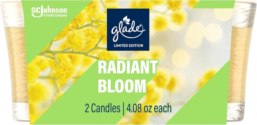 Glade Candles, Radiant Bloom Limited Edition, Fragrance Infused with Essential Oils, 8.16 oz Total, 2 Pack