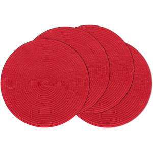 SHACOS Round Placemats Set of 4 Non Slip Washable Place Mats 15 inch Cotton Polyester Braided Placemat for Christmas Home Wedding Party Dining Table Decor (Red, 4)