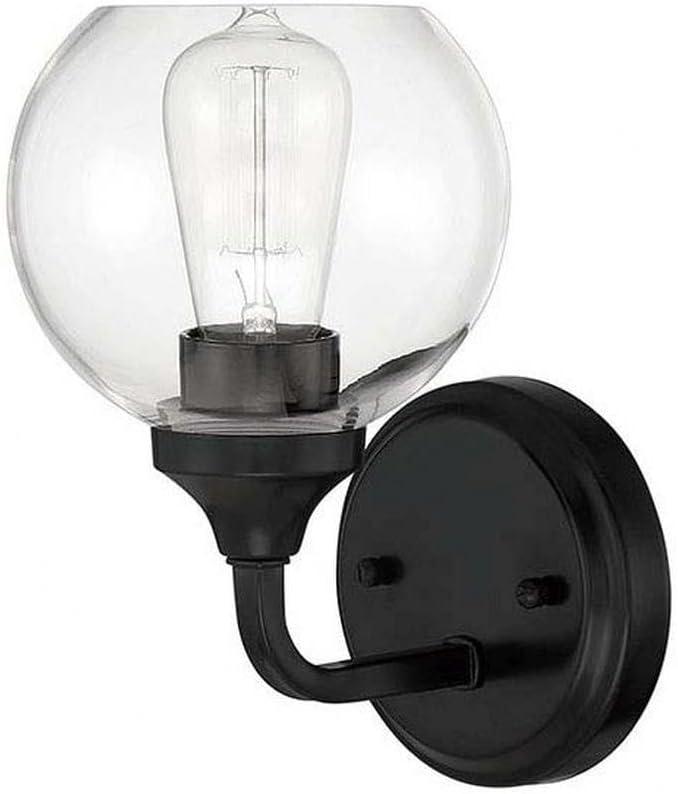 Craftmade 56201-FB Glenda Clear Glass Globe Sphere Wall Sconce, 1-Light 60 Watt, 10"H x 6"W, Flat Black