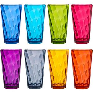 US Acrylic Optix Plastic Reusable Drinking Glasses (Set of 8) 20oz Water Cups in Jewel Tone Colors | BPA-Free Tumblers, Made in USA | Top-Rack Dishwasher Safe