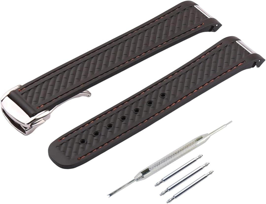 20mm Rubber Silicone Replacement Watch Band for Omega Seamaster 300 AT150 Aqua Terra 8900 Steel Buckle Series Watch Strap (Black / Orange / Silver)
