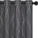 Deconovo Blackout Grommet Silver Pattern Printed Curtains, Dark Grey, 52"W x 84"L