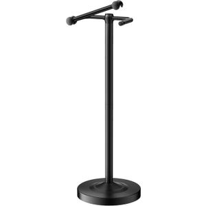 Freestanding Toilet Paper Holder, Double Post Pivoting 22" Height Toilet Roll Holder Floorstanding Base Weighted, Stainless Steel Toilet Paper Holder Stand Matte Black