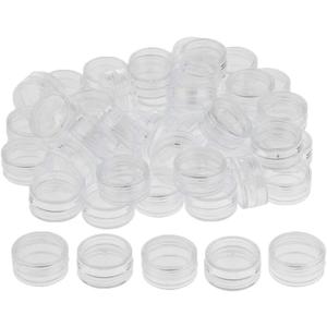 2/3/5 Gram Jars, 50 pcs, Clear Cosmetic Sample Containers, Round Plastic Pot Jars with Screw Lid, Mini Bottle for Make Up, Lip Palm, Cream, Lotion, 2g