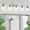 Bathroom Light Fixtures Brushed Nickel, 5 Light Bathroom Vanity Light Over Mirror, Vanity Lights with Clear Glass, E26 Socket