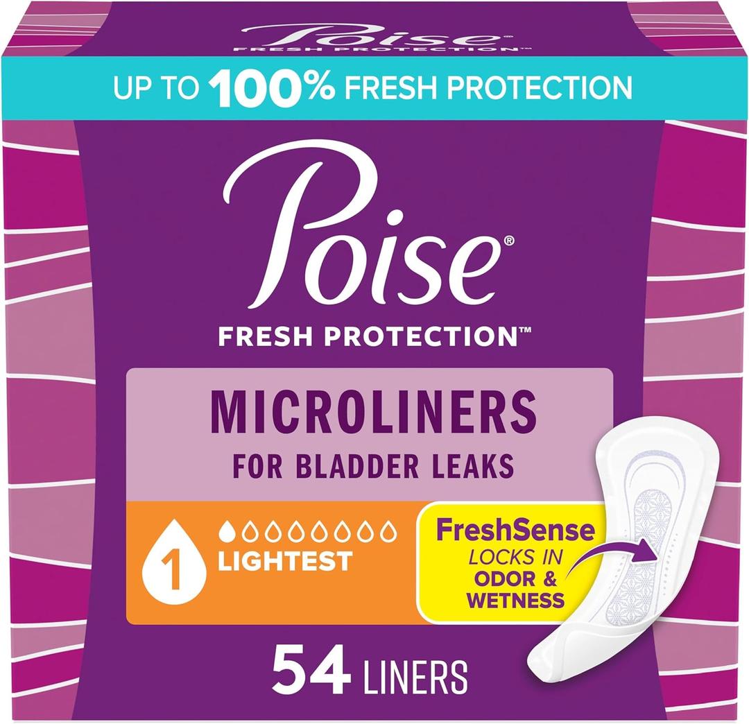 Poise Daily Microliners, Incontinence Panty Liners for Bladder Leaks, 1 Drop Lightest Absorbency, Regular, 54 Count of Pantiliners