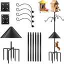Breeze Touch 108in Heavy Duty Bird Feeder Pole with Squirrel Proof Baffle, 4 Shepherd Hooks, Garden Pole for Bird Watching
