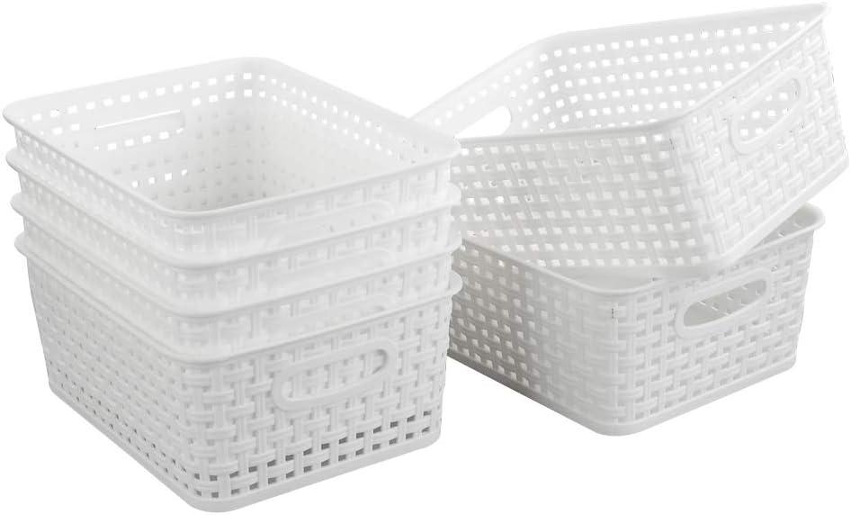 6-Pack White Plastic Small Storage Baskets, 10" x 7.7" x 4"
