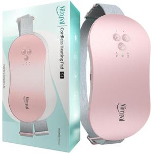 Slimpal Portable Heating Pad for Period Cramps, Electric Cordless Heating Pad for Menstrual Cramps Relief, 3 Timer Auto Off Setting, Wearable Heat Pad Belt Gifts for Her Women Girl Wife, Pink