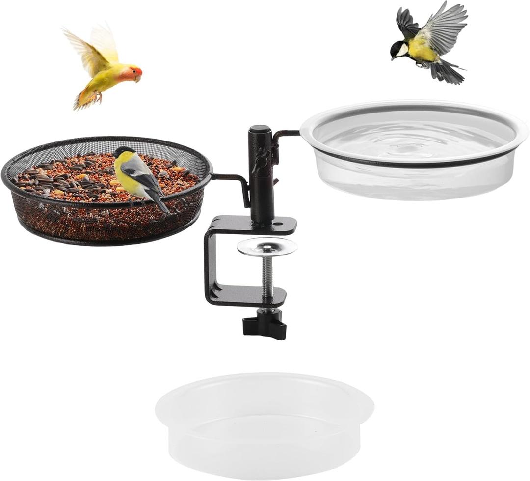 Deck Bird Feeders Platform Bird Feeder Deck Mount Bird Bath Spa for Dual Use Deck Flower Stand Flower Pot Great for Attracting Birds Detachable and Adjustable Heavy Duty Sturdy Steel, Bronze