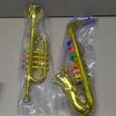 Lewtemi Set of 2 Musical Instruments Include Toy Trumpet and Saxophone Set Plastic Trumpet Educational Christmas Toy Home School Music Gift, Color Keys(Gold)