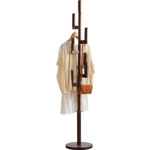 Bamboo Cactus Coat & Clothes Rack Stand, Standing Freestanding Clothing Racks with 6 Hooks for Adults & Kids, Heavy Duty Modern Entryway Living Room Bedroom Corner Coat Rack