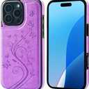 Vaburs Compatible with iPhone 16 Pro Max Case Wallet with Card Holder,Embossed Butterfly Pattern PU Leather Double Buttons Flip Protective Shockproof Cover for Magnetic Car Mount 6.9 Inch (Purple)