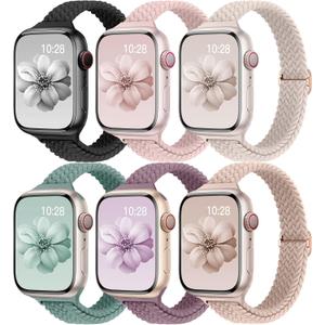 Slim Braided Bands for Apple Watch Band 40mm 41mm 42mm 38mm 46mm 44mm 45mm 49mm Women,Stretchy Solo Loop Nylon Elastic Thin Narrow Skinny Strap for iWatch Ultra 3/SE 3 Series 11 10 9 8 7 6 5 4 3 2 33