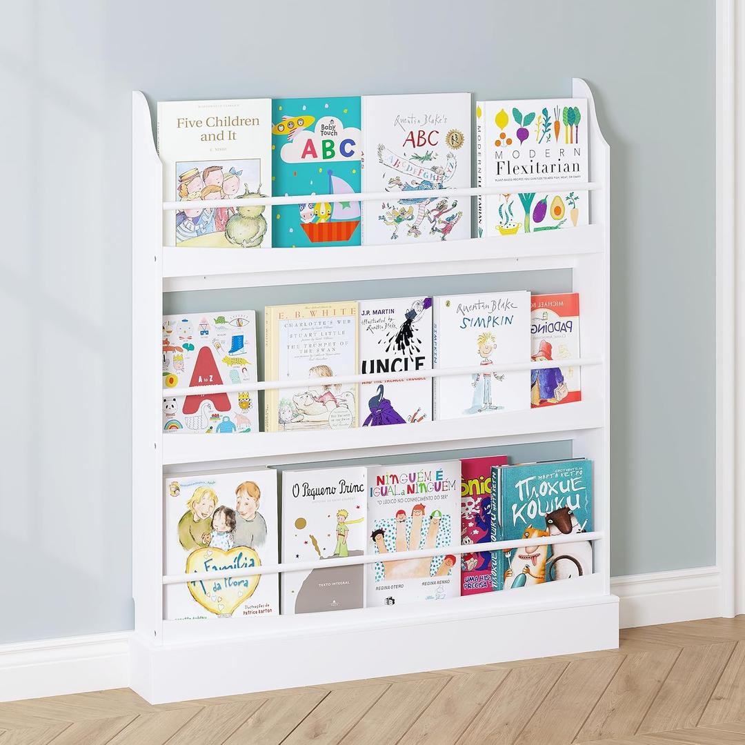 UTEX Kids Bookshelf, 3 Tiers Book Shelf and Storage for Kids Rooms, Kids Bookcase Rack Wall for Bedroom,Study Living Room,White