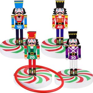 Vicenpal Christmas Ring Toss Game Set, Christmas Party Games for Adults, Family, Xmas Wooden Ring Toss with 4 Rings Candy Cane Snowman Santa Claus Nutcracker Fun Games Gifts