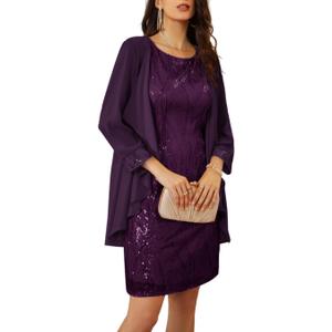 GRACE KARIN Women's Sequin Dress Wedding Guest Dresses Mother of the Bride Dresses Formal Dress Two Piece Dress Knee Length (Purple), Medium