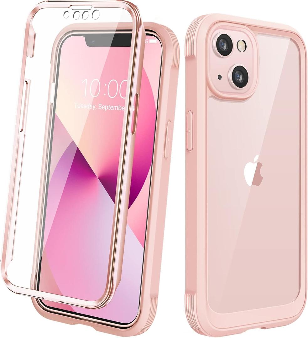 Diaclara Designed for iPhone 13 Case, Full Body Rugged Protection with Built-in Touch Sensitive Screen Protector, Soft TPU Bumper Case for iPhone 13 6.1" (Crystal Pink)