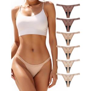TIICHOO Period Thong Underwear for Women Lace Period Panties Thong Light Absorbency Leakproof Underwear Pack of 6 (Medium, Brown/Sand/Khaki)